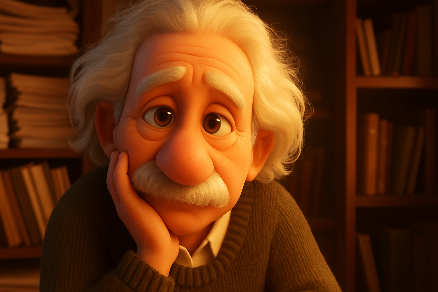 Redo this image in a charming 3D animated style, clean, stylized character designs with expressive y