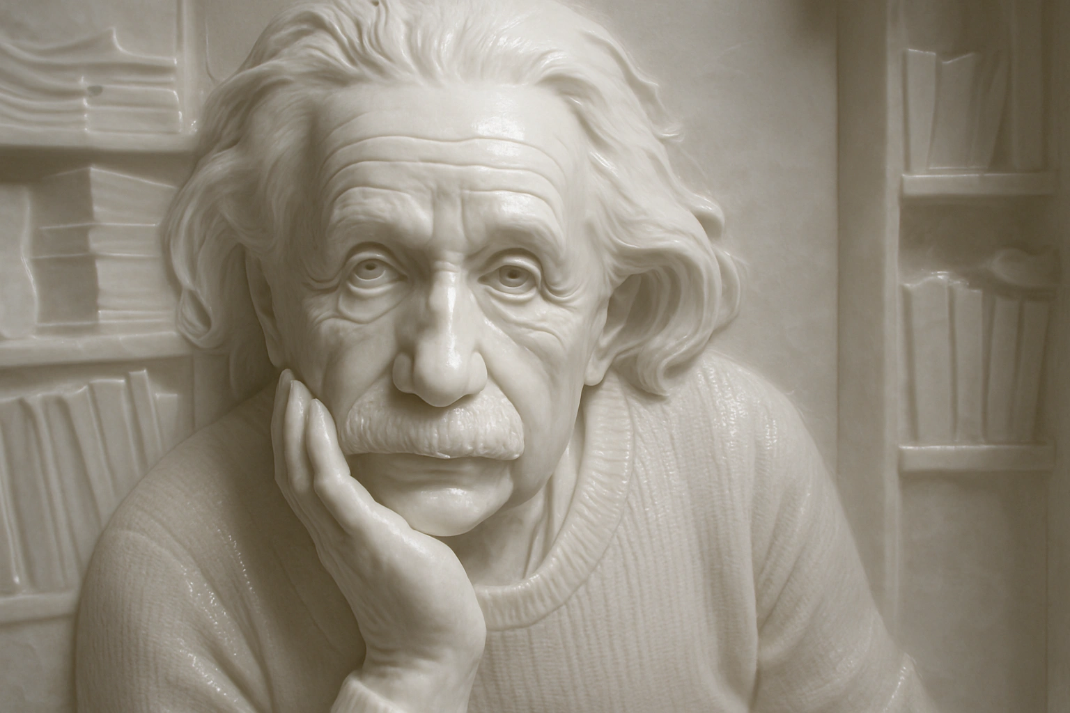 
    Redo this image into a hyper-realistic marble sculpture.
    All-white polished marble with a g