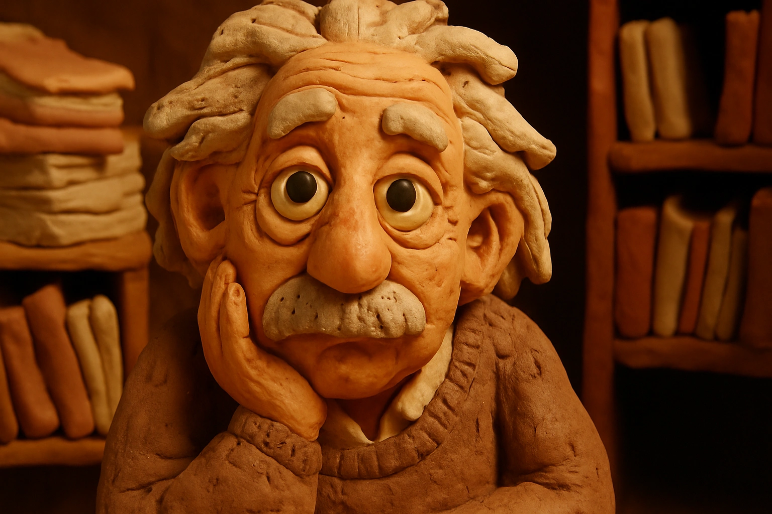 
    Redo this image in the Claymation style, handmade clay textures, visible fingerprints and smudg