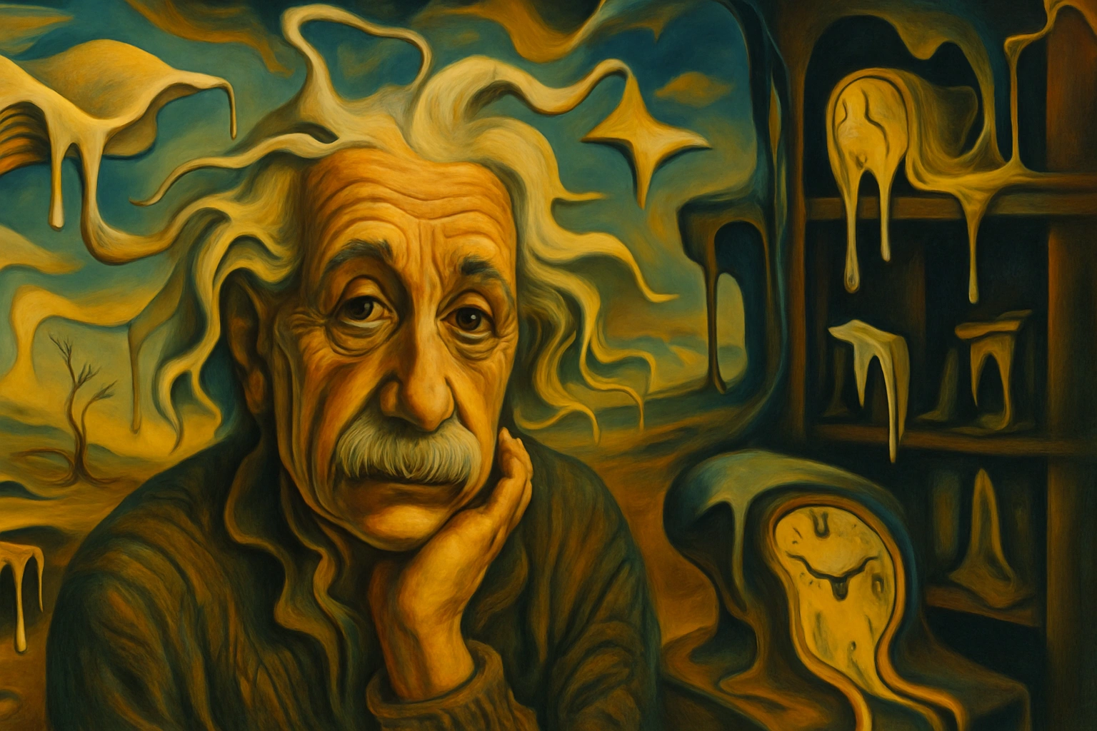 
    Redo this image in the Surrealism style, dreamlike distortion, melting shapes, floating objects