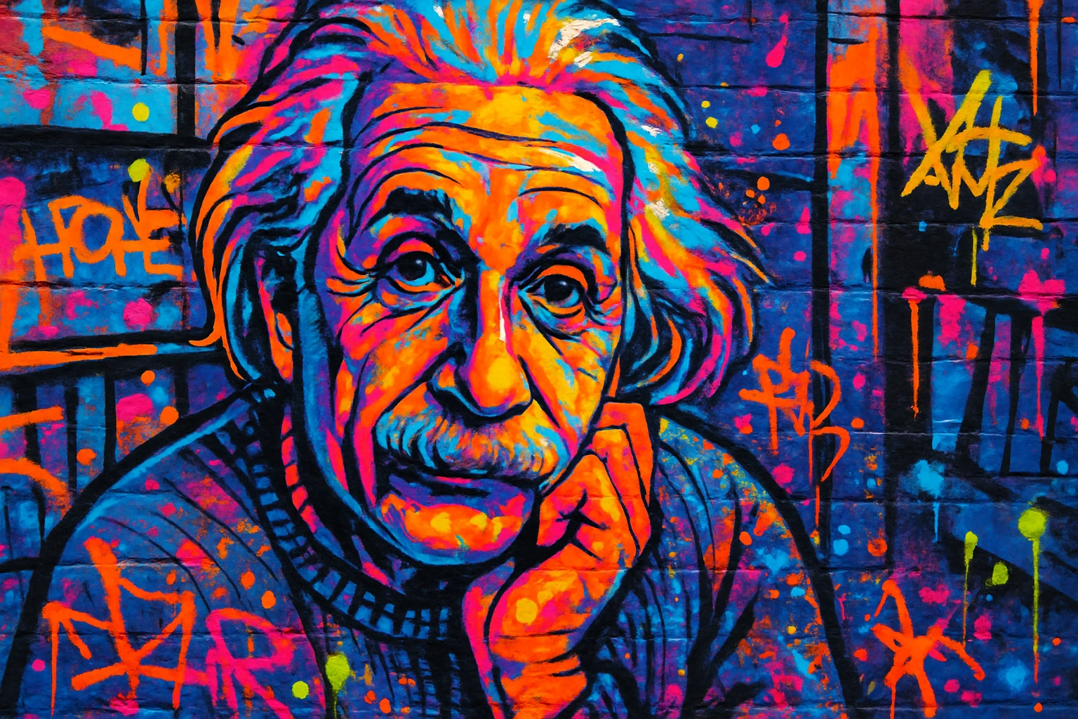 
    Redo this image in the Graffiti style, spray paint textures, bold outlines, neon and high-contr