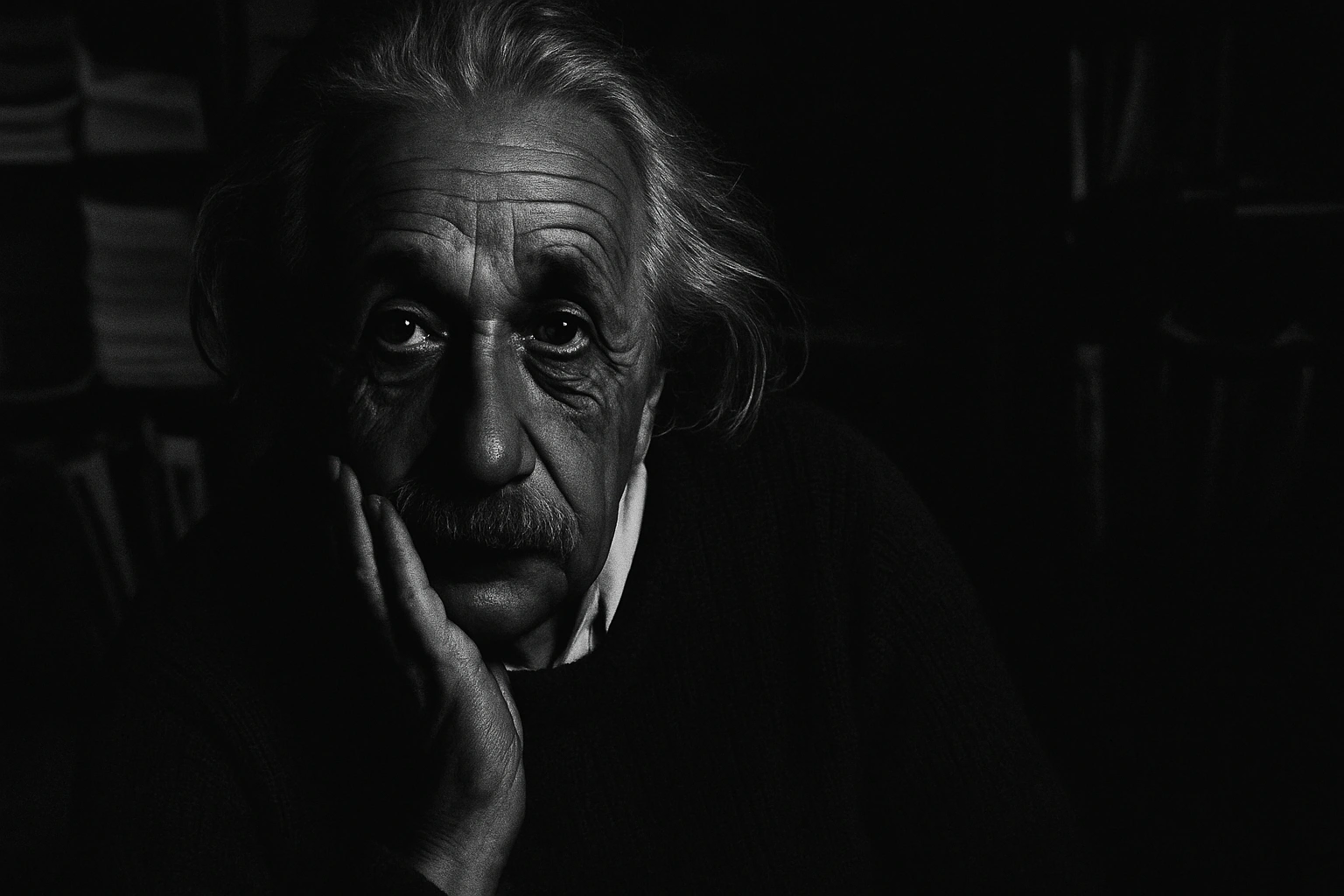 
    Turn the photo into a classic film-noir portrait in deep black-and-white, rich shadows.
    