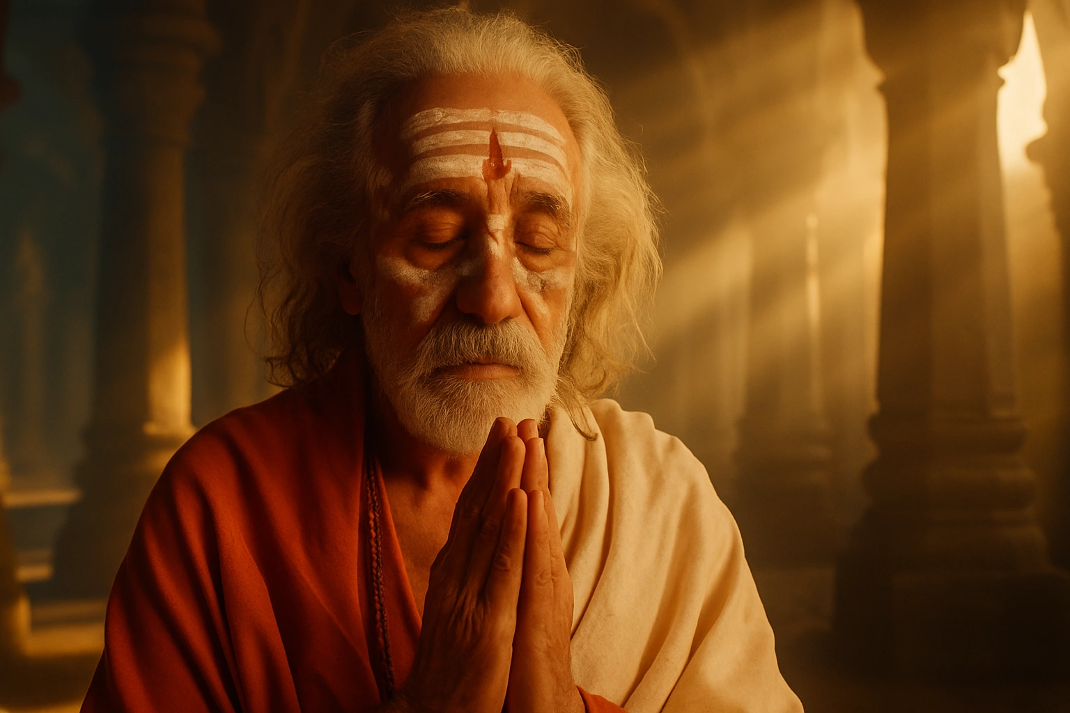 
      Redo this image as a cinematic 4K devotional portrait showing the subject in traditional Hind